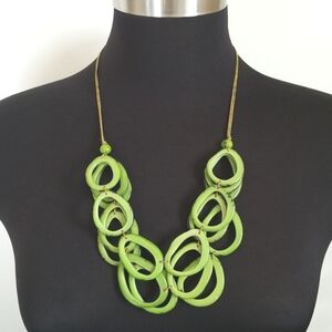 New Organic Tagua Green Triple Layer Necklace